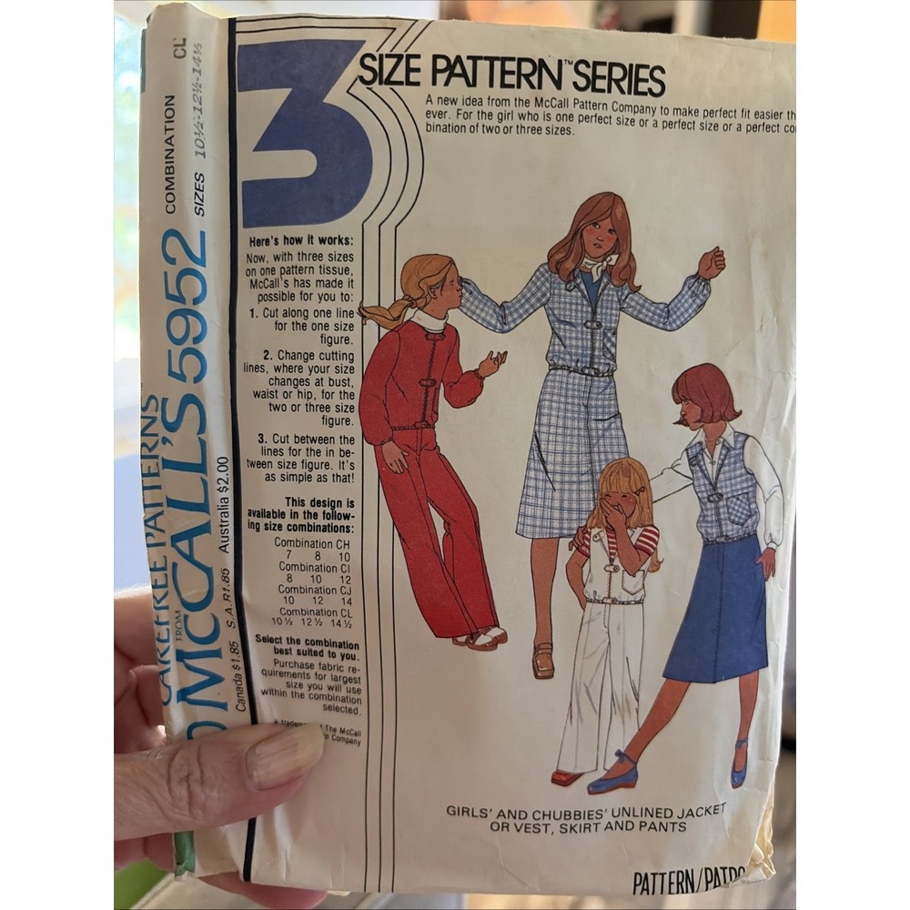 VTG McCalls 5952 Girls Sewing Pattern Jacket Vest Skirt Pants Size 10.5 Cut